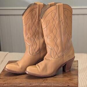 Vintage Frye Cowboy Boots 80s Tan Leather Heeled Boots